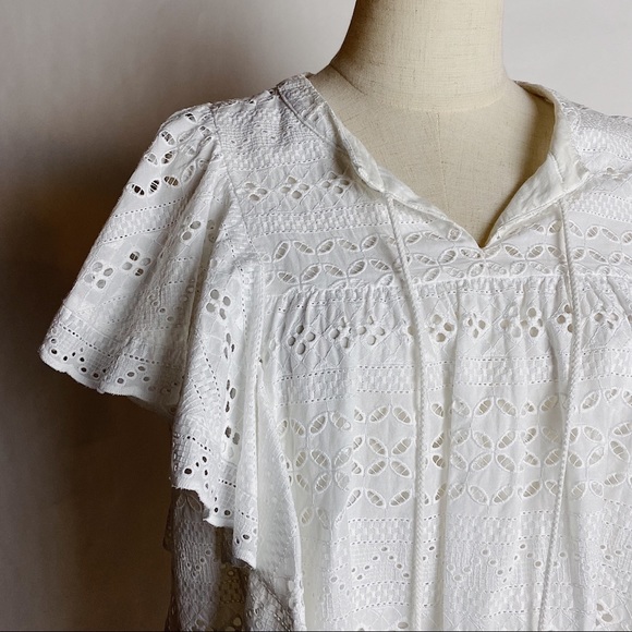 NWT REBECCA MINKOFF Caro Eyelet Ruffle Top White M - Picture 2 of 10